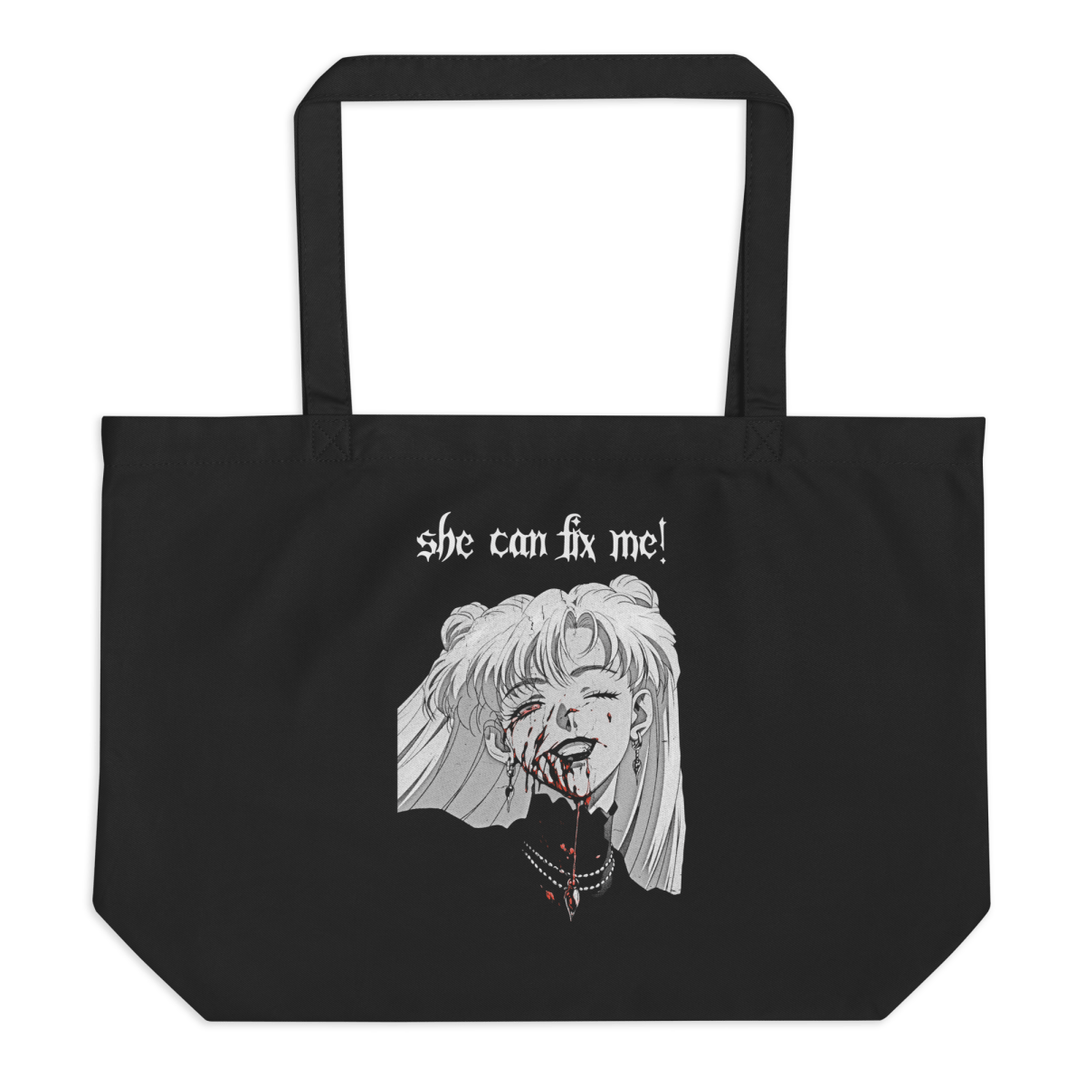 Nadia Vampire Lady "Fix Me" - Large Organic Tote Bag - Brunirax Shoptote bag