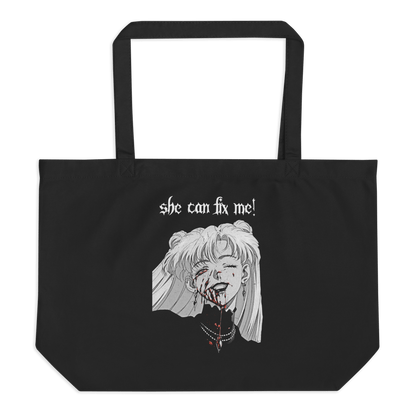 Nadia Vampire Lady "Fix Me" - Large Organic Tote Bag - Brunirax Shoptote bag